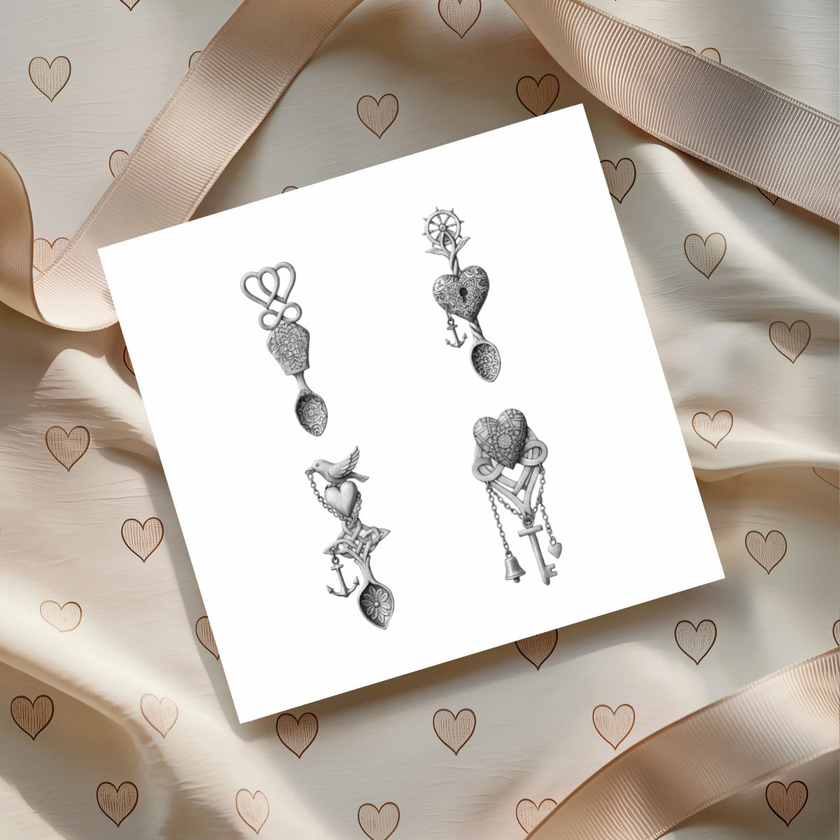 Love Spoons – Hand-Drawn Greeting Card | Traditional Welsh Symbol of Love