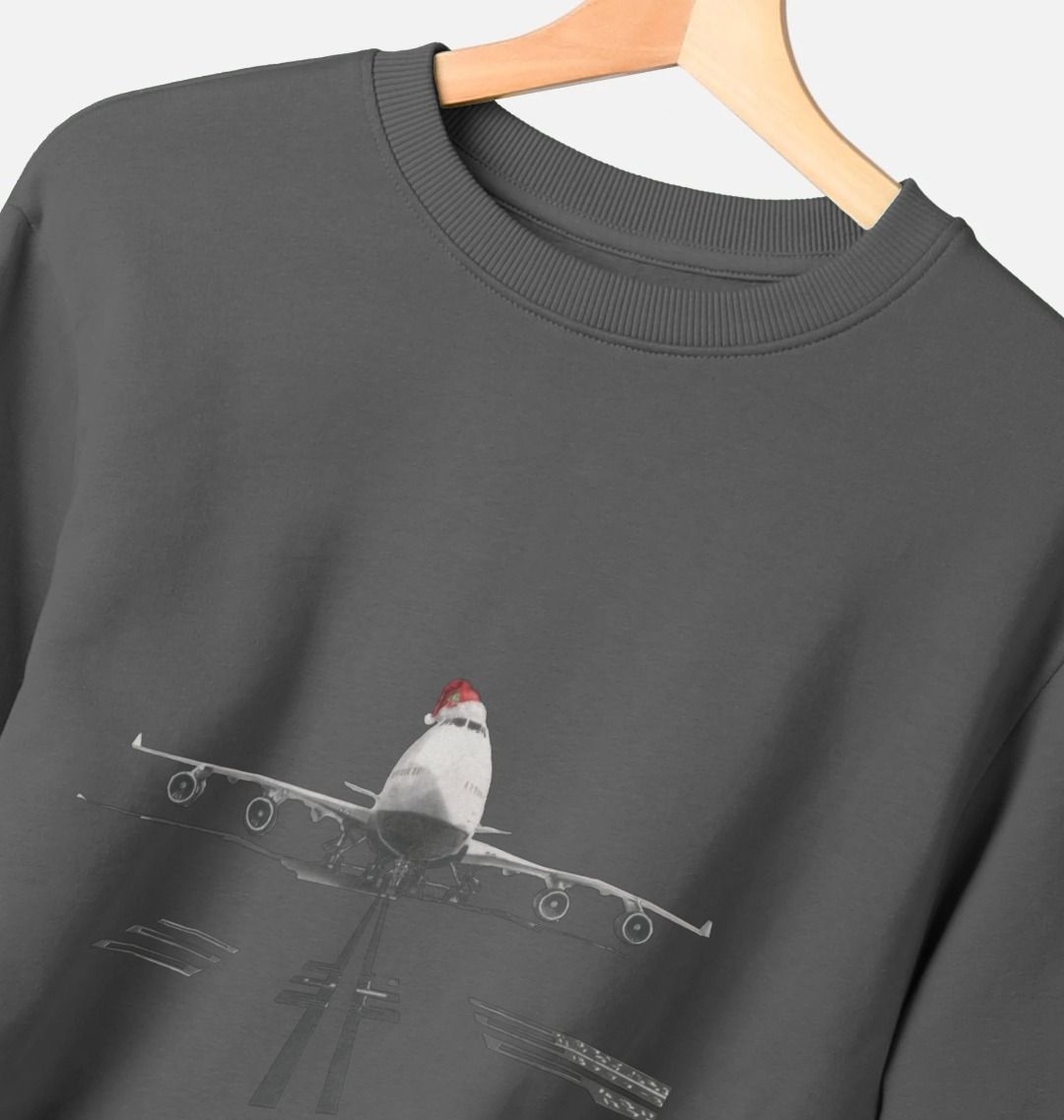 Men's Crew Neck Festive 747 Aircraft Sweater Certified Organic Cotton