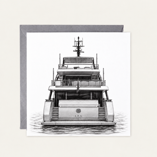 Luxury Yacht Stern Greeting Card with grey envelope