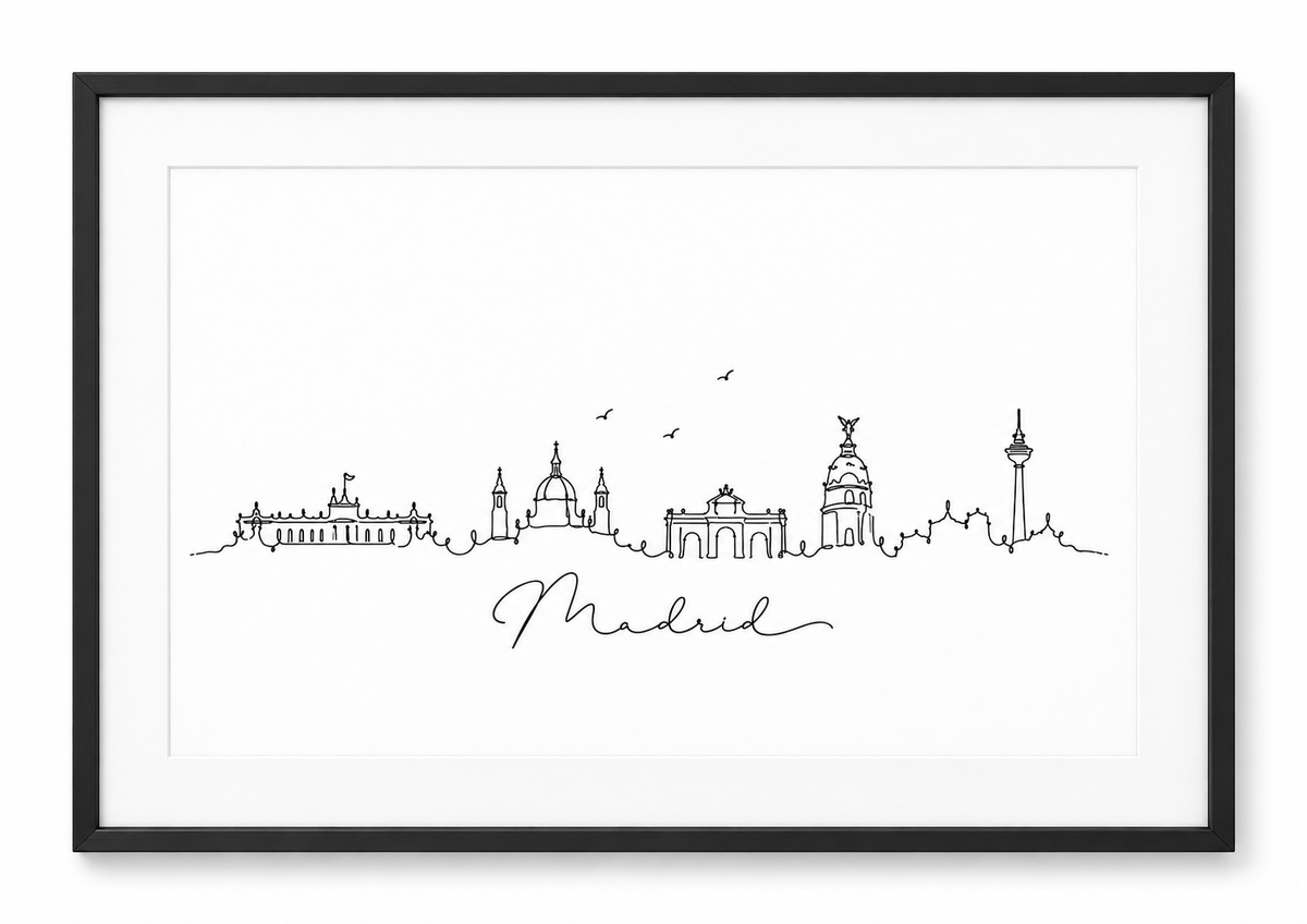 Madrid Skyline Print – black frame with white mount