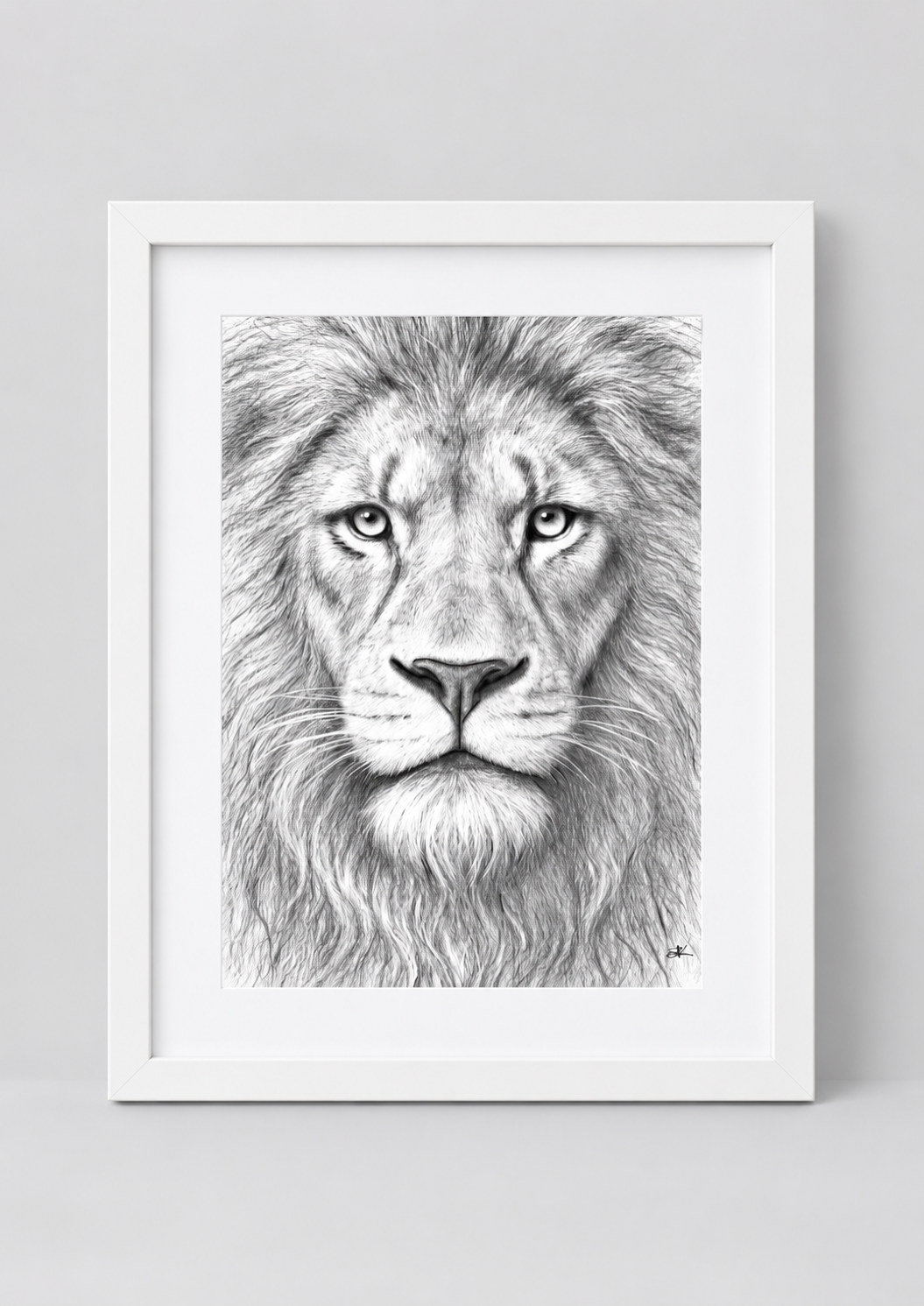 Majestic Lion Fine Art Print – White portrait frame with white mount