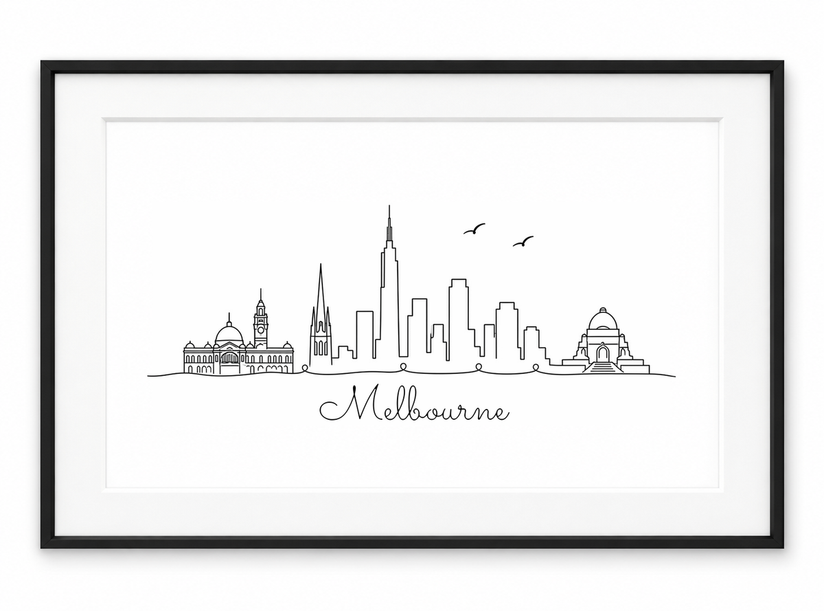 Melbourne skyline print in black frame