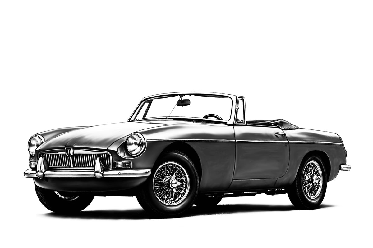 Hand-drawn MGB Roadster classic British car fine art print