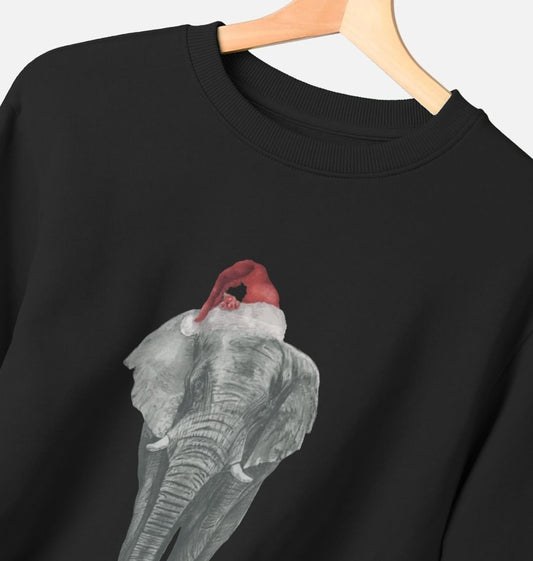 Women's Crew Neck Festive Elephant Sweater Certified Organic Cotton