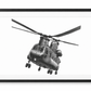 Boeing CH-47 Chinook Hand-Drawn Print | Military Aviation Art in black frame with white mount
