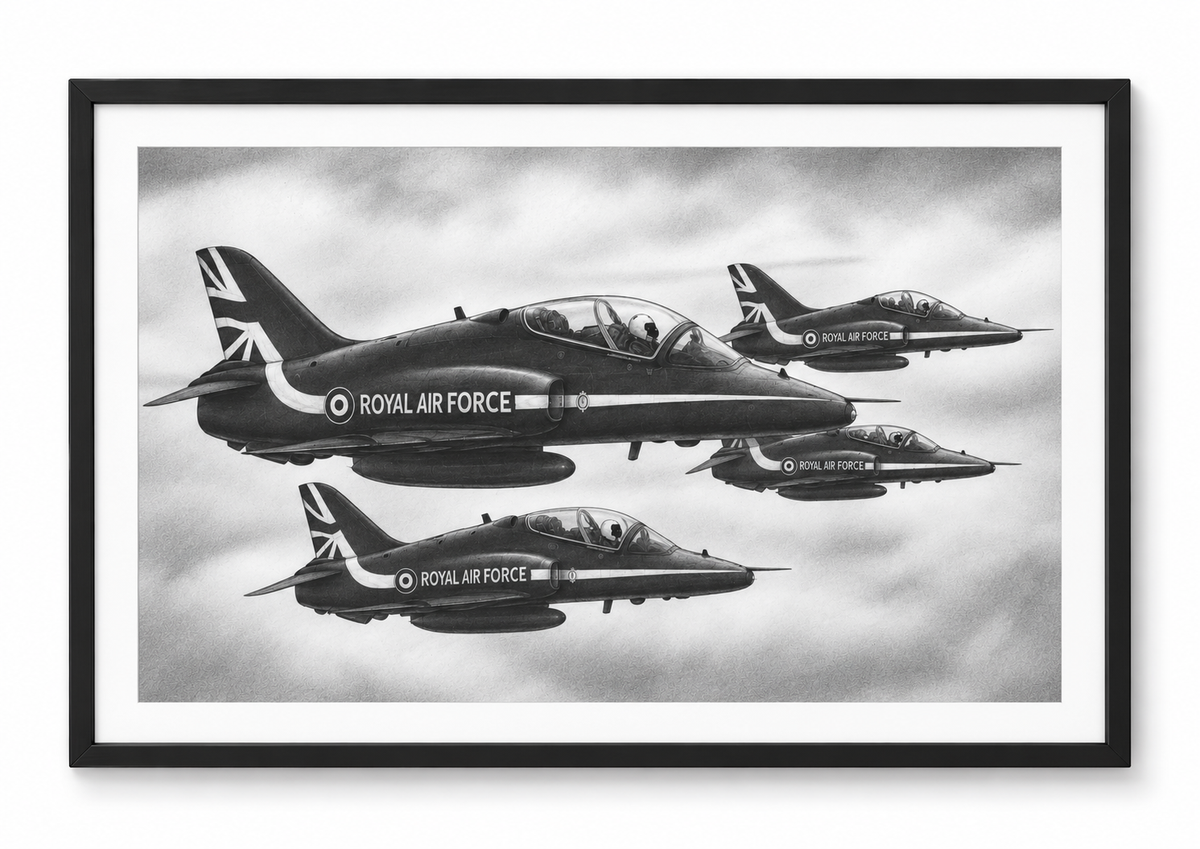 Hand-Drawn Red Arrows Print in black frame with white mount