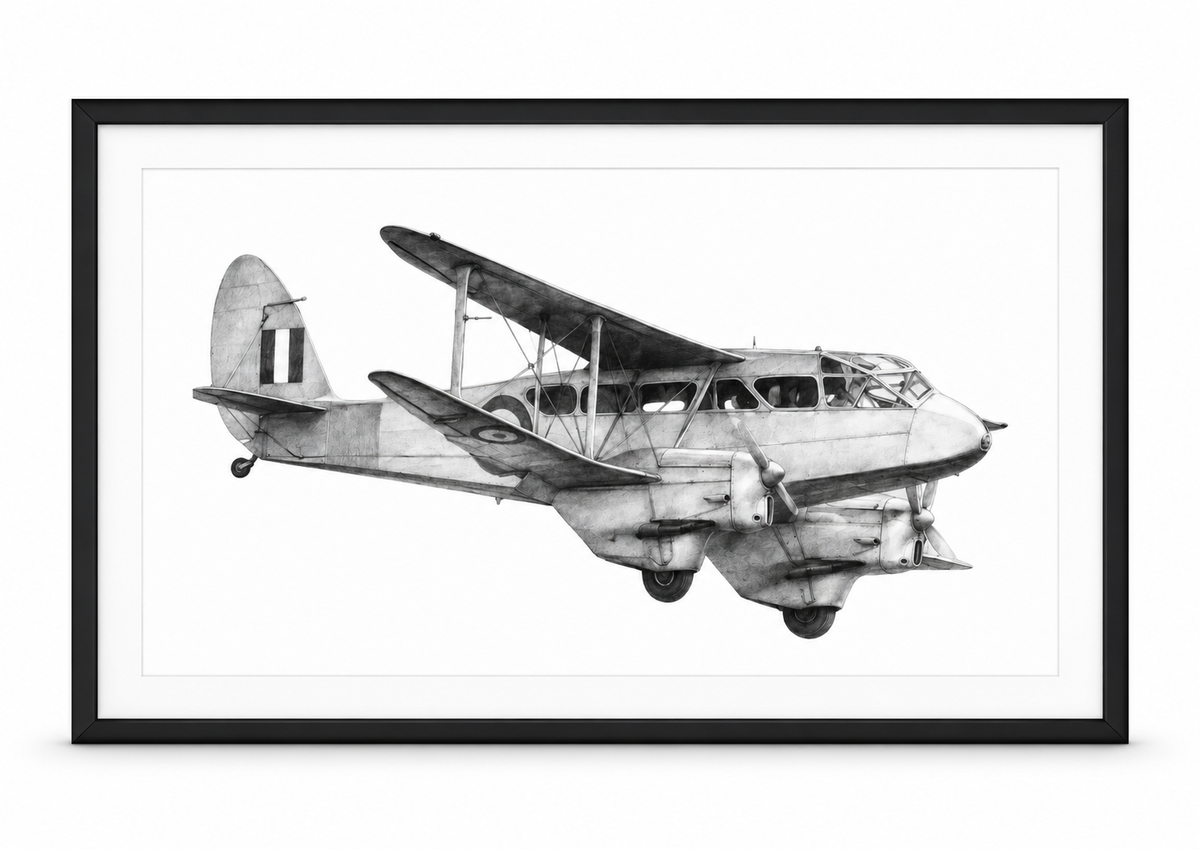 de Havilland aircraft in black frame with white mount