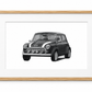 Mini car in oak frame with white mount