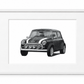 Mini car in white frame with white mount