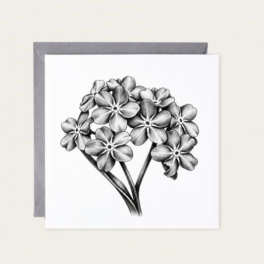 Monochrome flowers greeting card with matching grey envelope