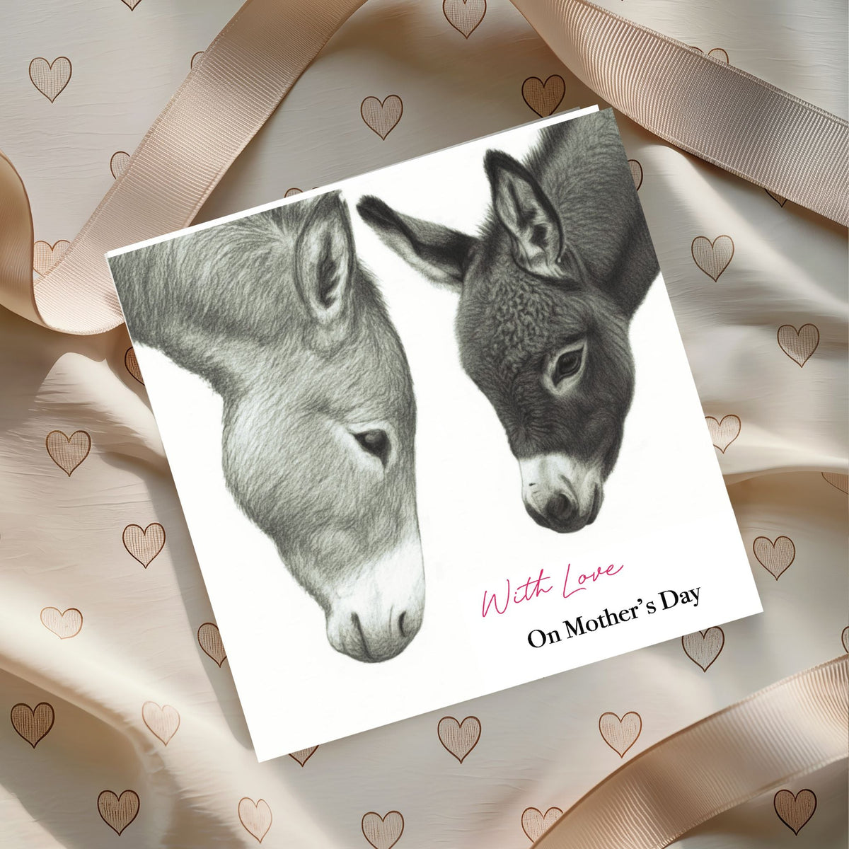 Mother’s Day Donkey Hand-Drawn Greeting Card | Whimsical & Heartfelt Art