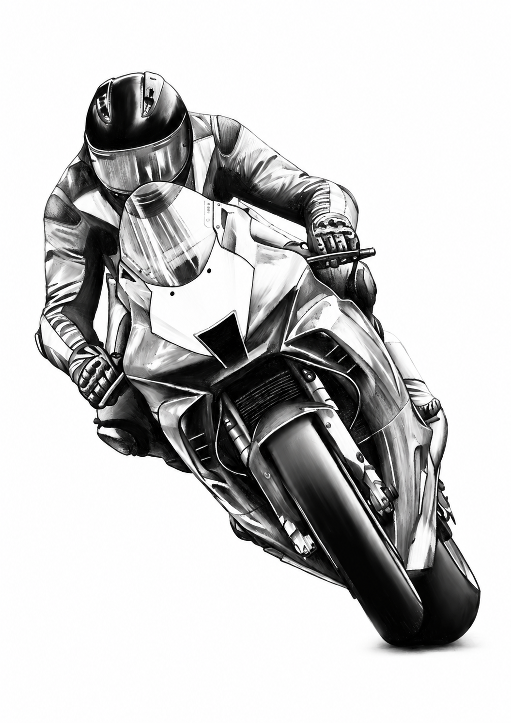 Motorcycle Racer Fine Art Print — A4 portrait artwork