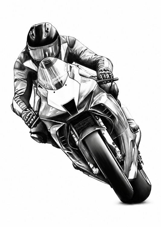 Motorcycle Racer Fine Art Print — A4 portrait artwork