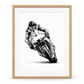 Motorcycle Racer Fine Art Print in Oak frame with white mount