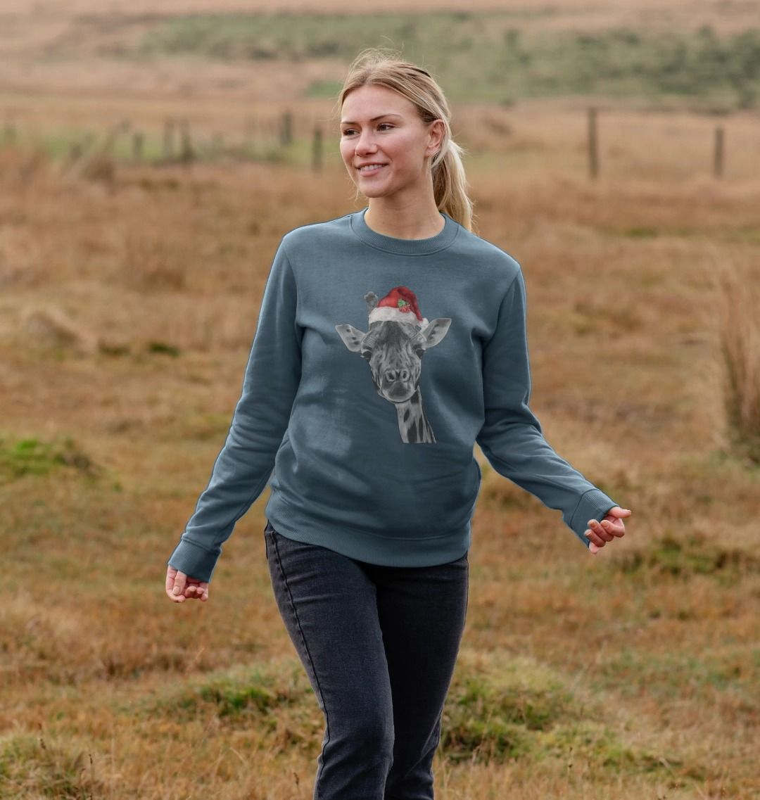 Women's Crew Neck Festive Solo Giraffe Sweater Certified Organic Cotton