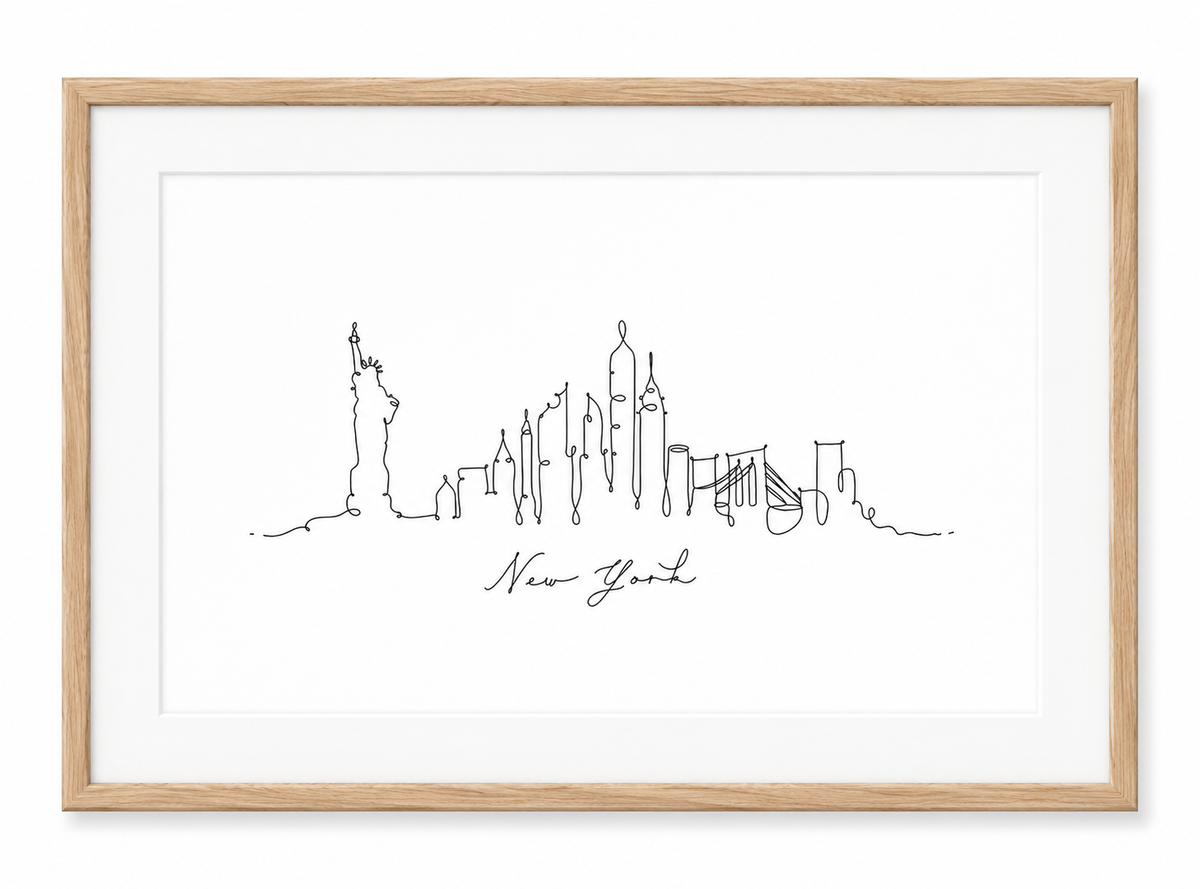 New York Skyline Print – Oak frame with white mount