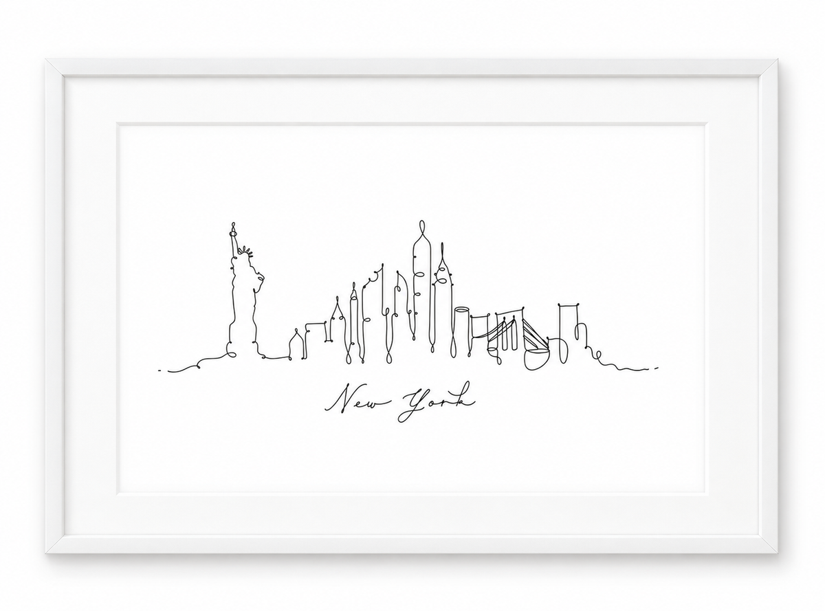 New York Skyline Print – White frame with white mount