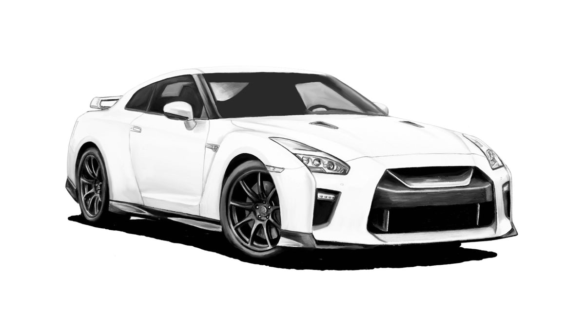 Hand-drawn Nissan GT-R R35 sports car fine art print