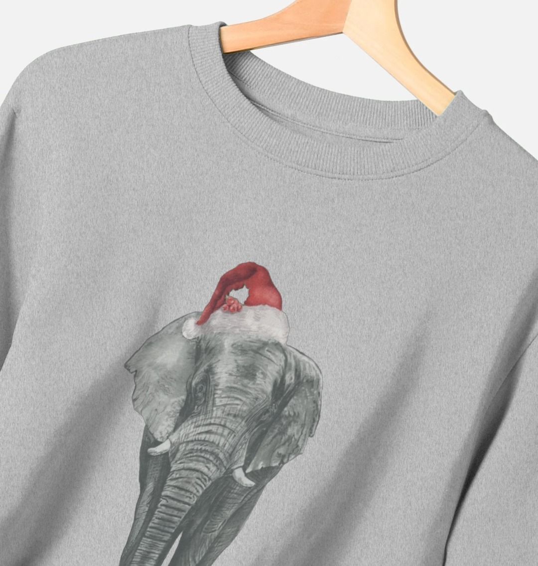 Women's Crew Neck Festive Elephant Sweater Certified Organic Cotton