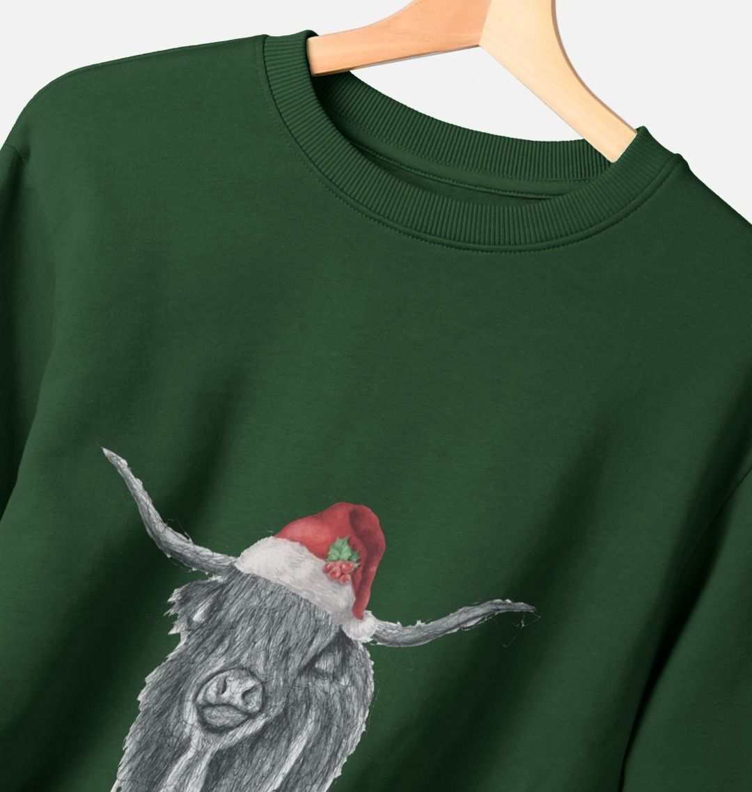 Men's Crew Neck Festive Highland Cow Sweater Certified Organic Cotton
