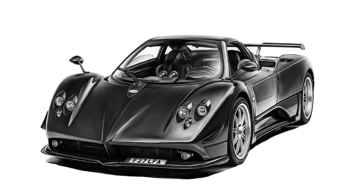 Hand-drawn Pagani Zonda supercar fine art print