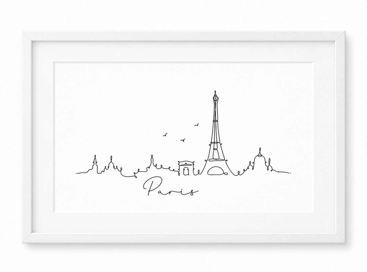 Paris Skyline Print – White frame with white mount