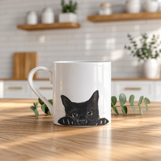 Peeking Cat Bone China Mug realistic product mockup