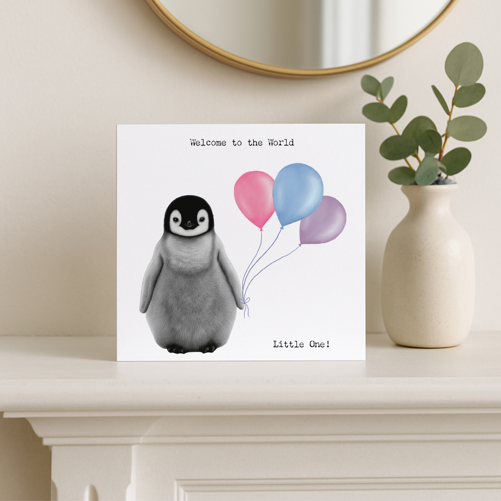 Welcome to the World baby penguin greeting card