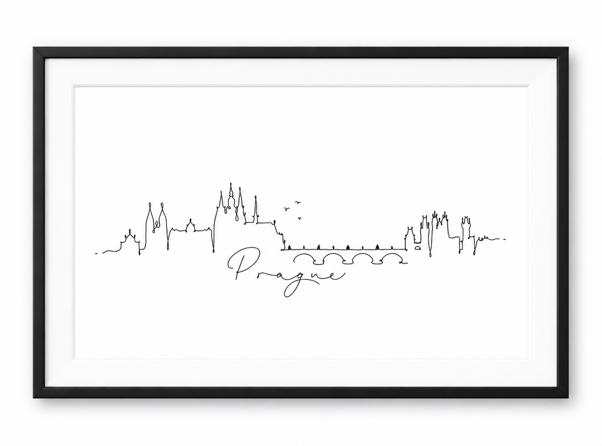 Prague Skyline Print – Black frame with white mount
