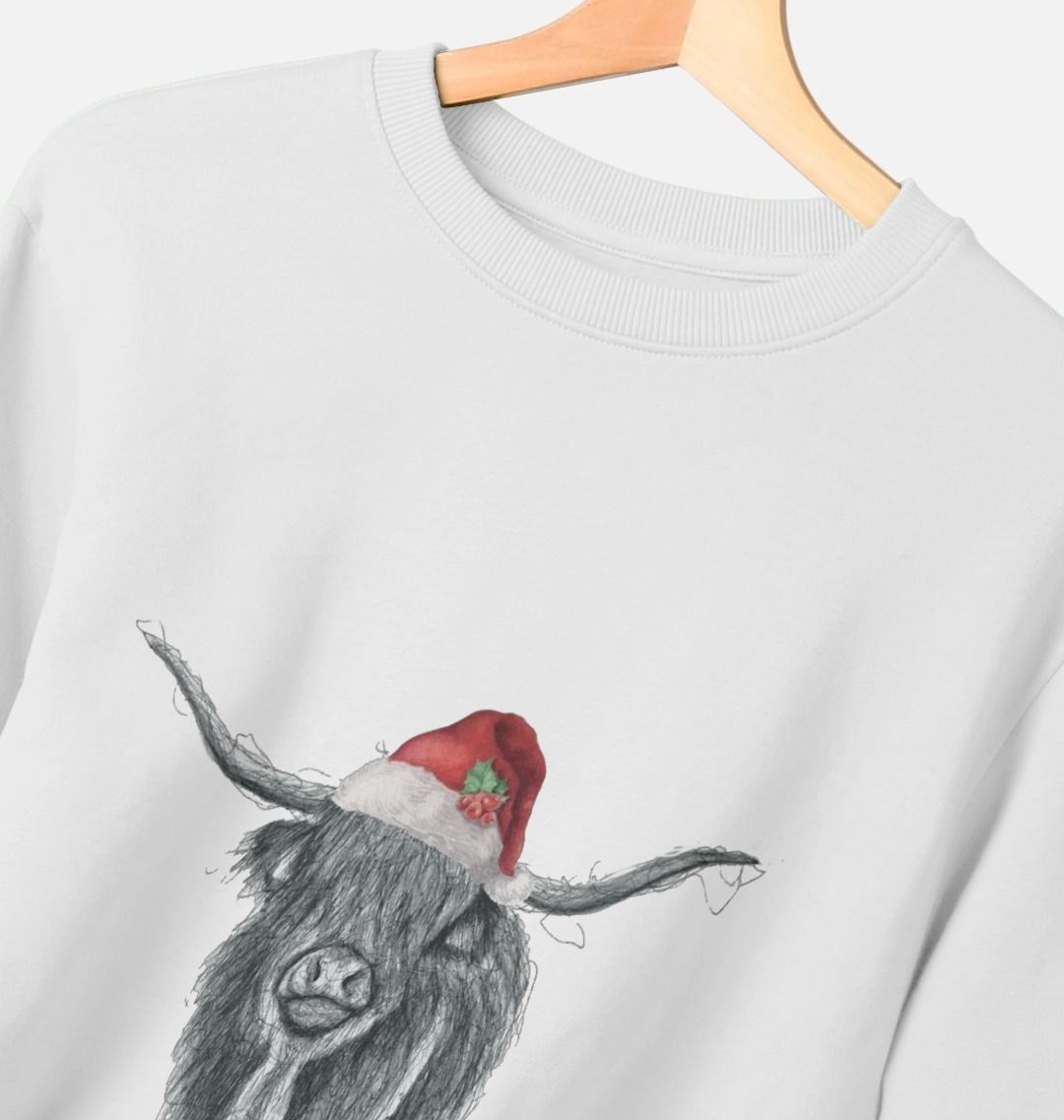 Men's Crew Neck Festive Highland Cow Sweater Certified Organic Cotton