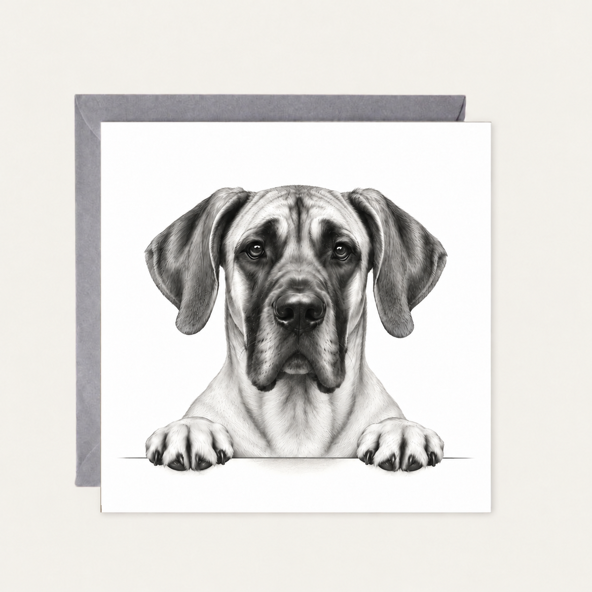 Peeking Great Dane greeting card with grey envelope