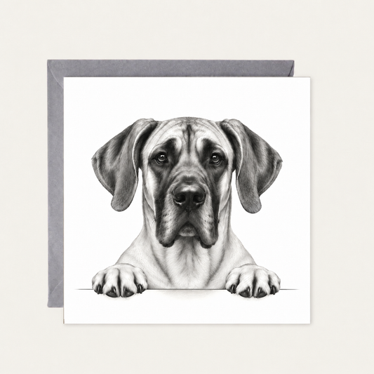 Peeking Great Dane greeting card with grey envelope