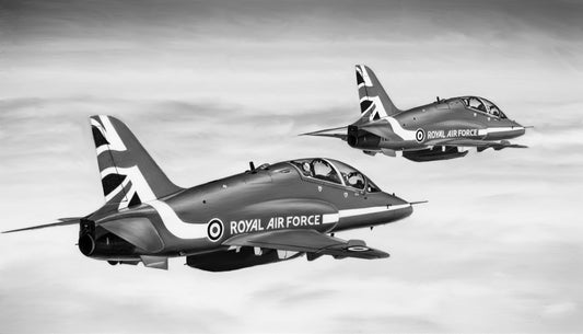 Red Arrows Pair Fine Art Print – two RAF Hawk aircraft in formation