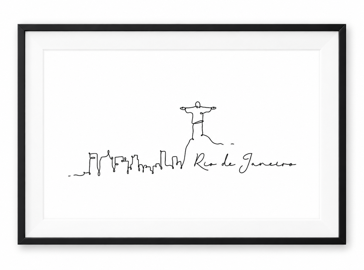 Rio De Janeiro Skyline Print – Black frame with white mount