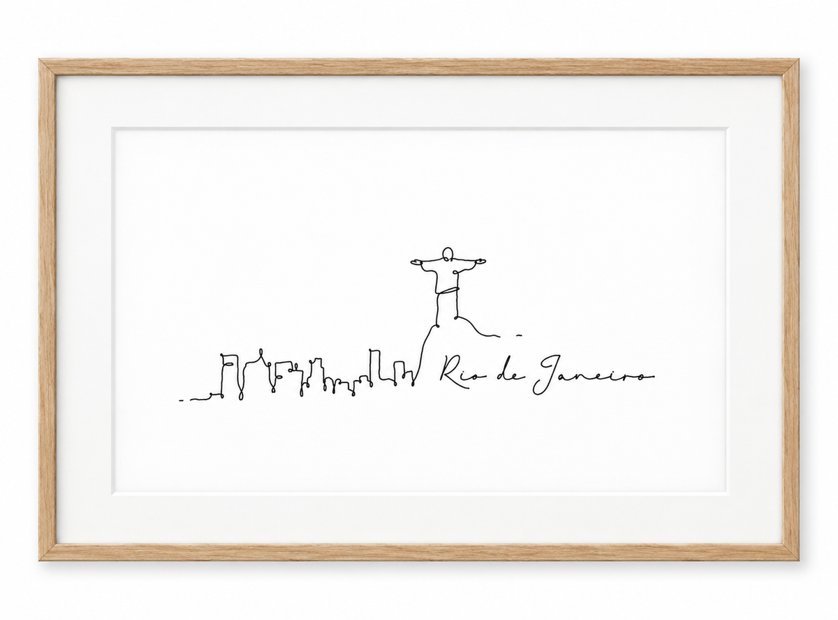 Rio De Janeiro Skyline Print – Oak frame with white mount