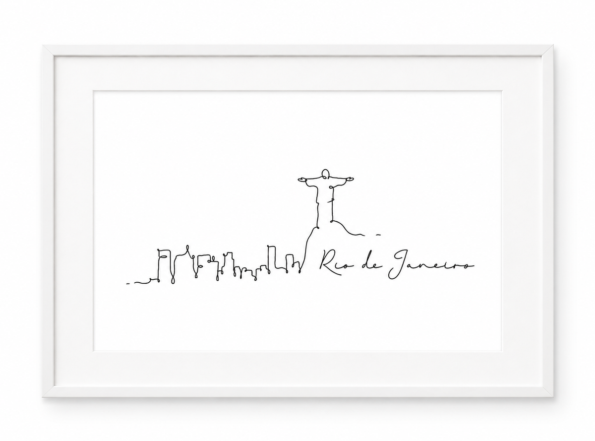 Rio De Janeiro Skyline Print – White frame with white mount