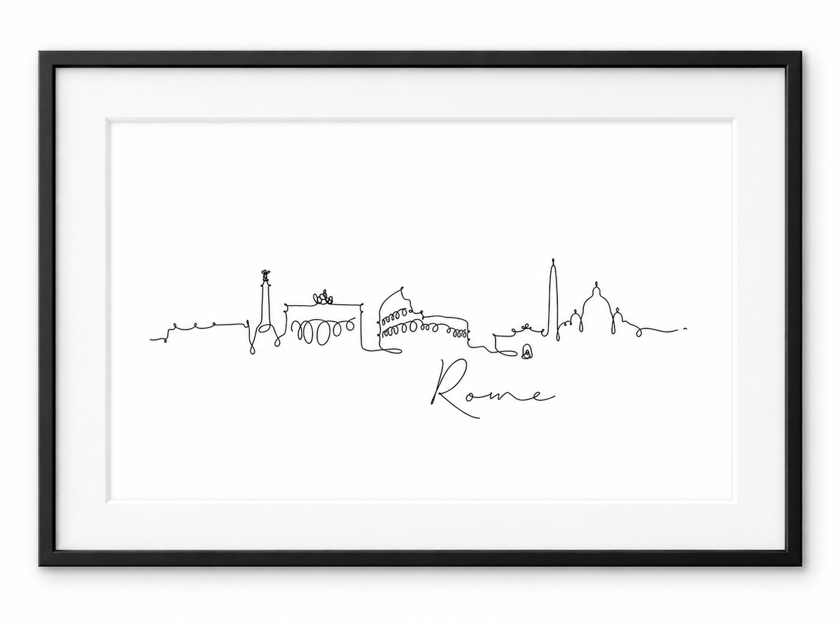 Rome Skyline Print – Black frame with white mount