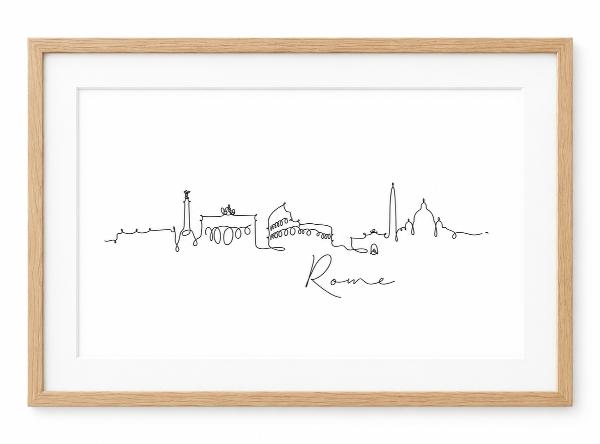 Rome Skyline Print – Oak frame with white mount