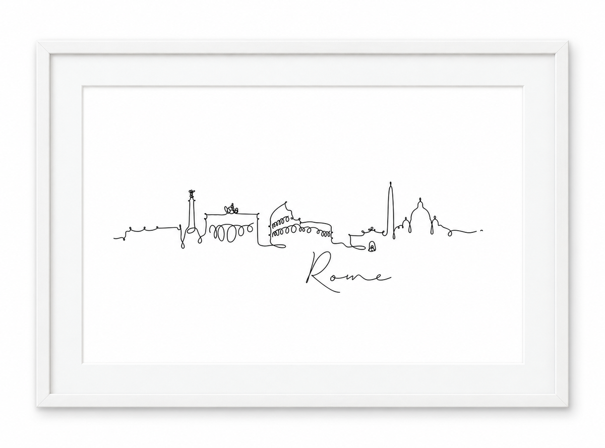 Rome Skyline Print – White frame with white mount