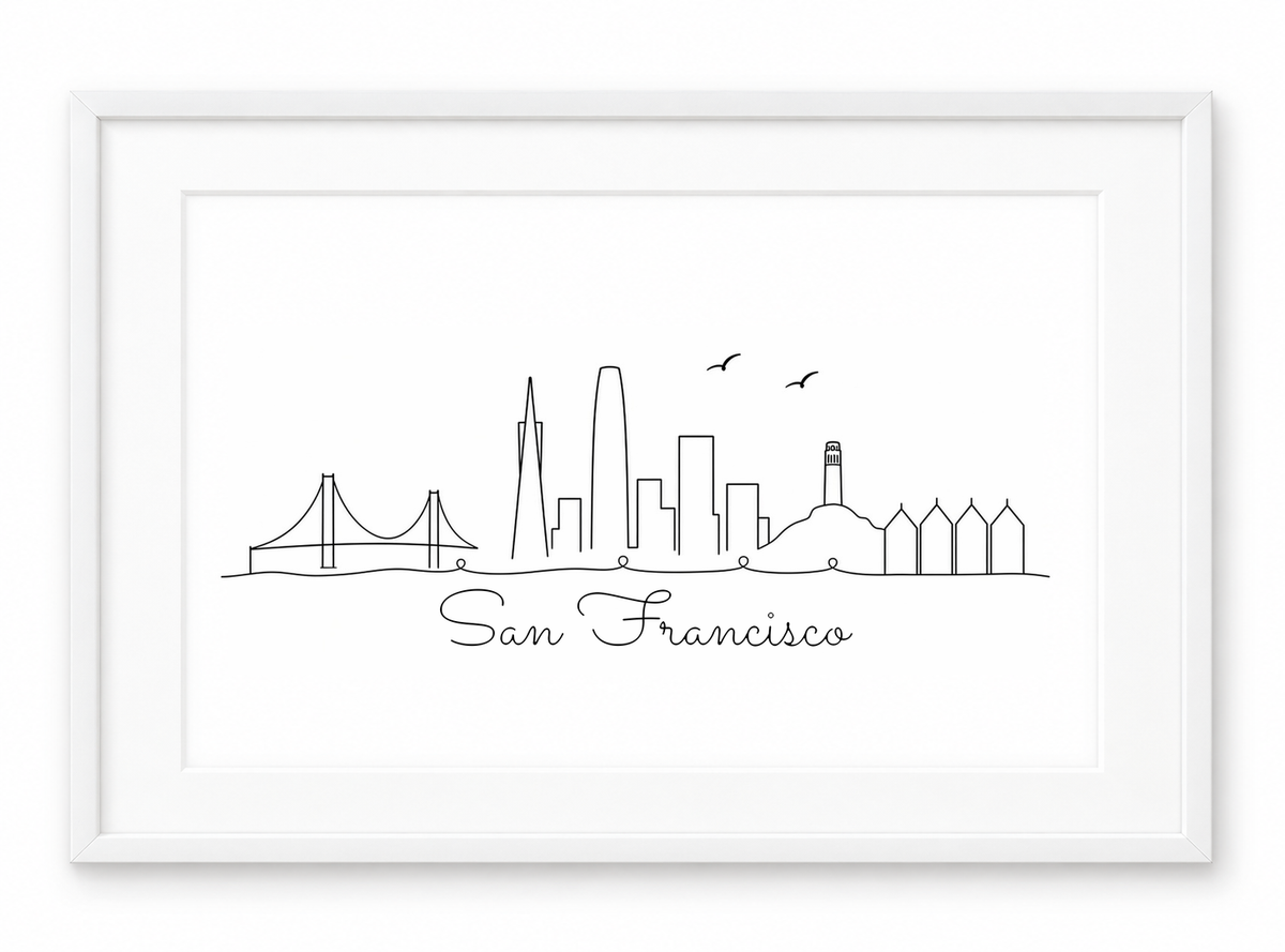 San Francisco skyline print in white frame