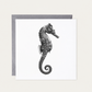 Seahorse greeting card — standard grey envelope mockup