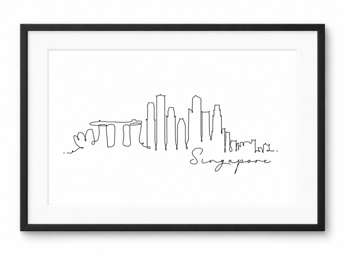 Singapore Skyline Print – Black frame with white mount