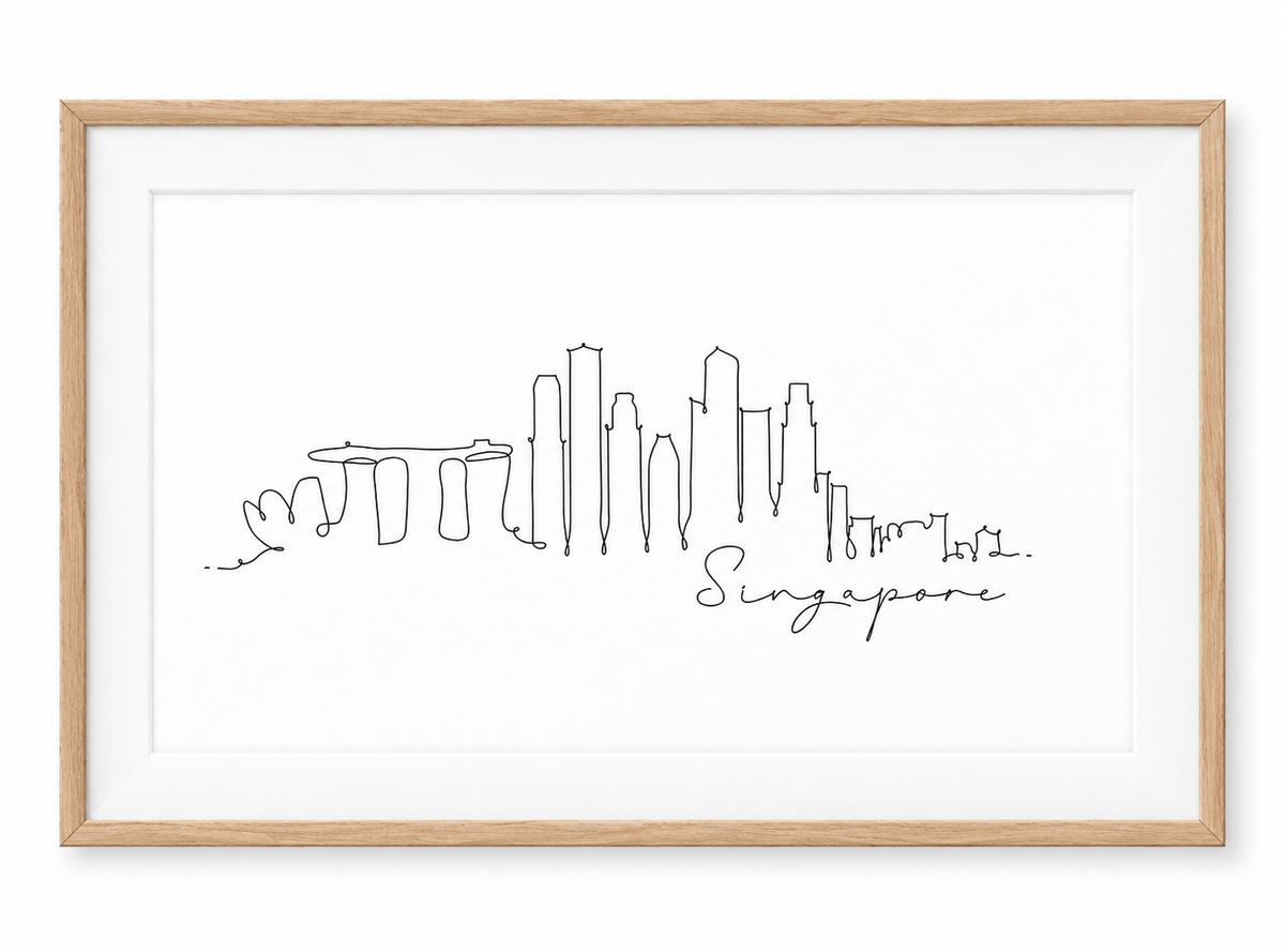 Singapore Skyline Print – Oak frame with white mount