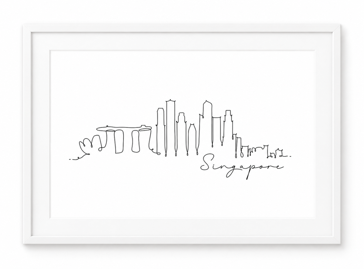 Singapore Skyline Print – White frame with white mount