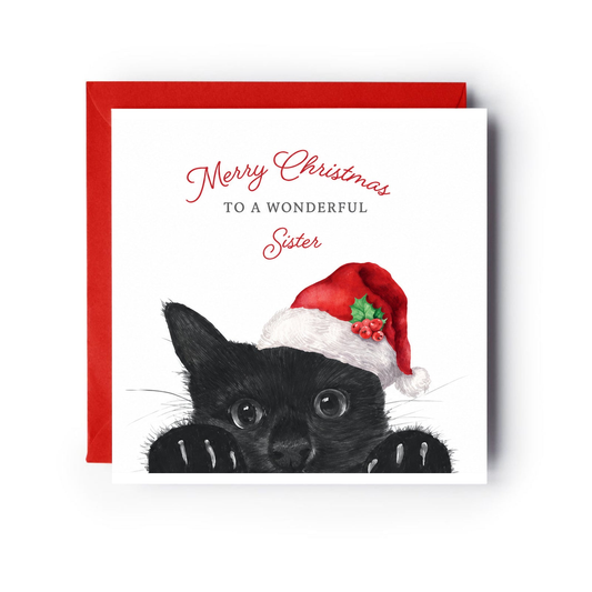Merry Christmas to a wonderful sister cat greeting card with red envelope