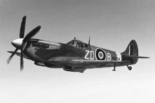 “Off to Battle” Spitfire Drawing | Aviation Art Print — unframed artwork