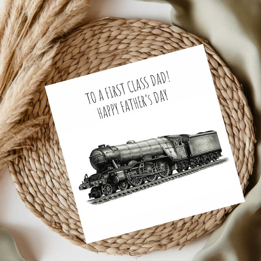 Steam Train Father’s Day Hand-Drawn Greeting Card | Nostalgic & Fun Art