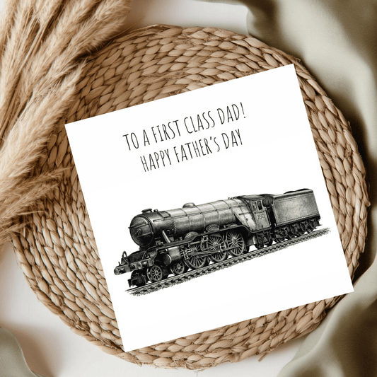 Steam Train Father’s Day Hand-Drawn Greeting Card | Nostalgic & Fun Art