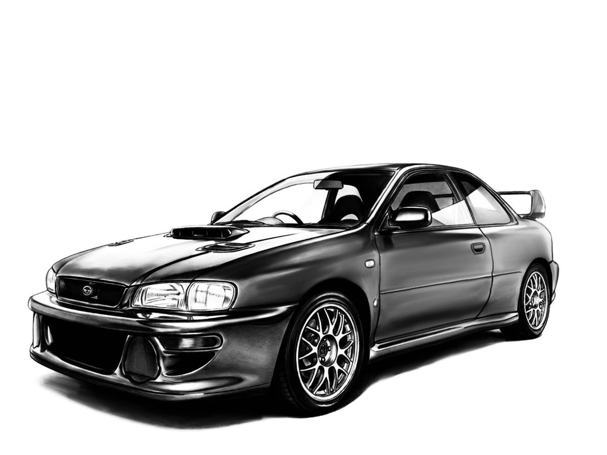 Subaru Impreza monochrome artwork on a white background