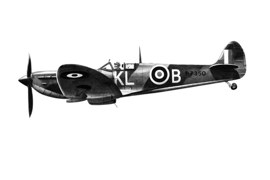 Hand-drawn Supermarine Spitfire P7350 KL-B military aviation fine art print